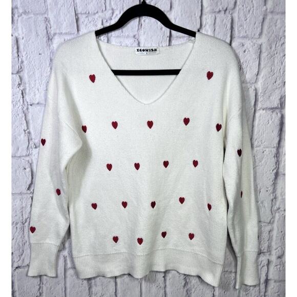 ECOWISH Women Valentine Heart Sweater V Neck Embroidery Knit Loose Casual Small - Picture 6 of 11